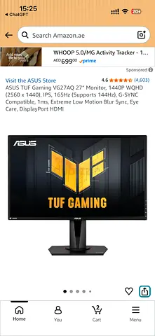 ASUS TUF Gaming VG27AQ 27-inch 1440p 165Hz Monitor - G-SYNC Compatible excellent Condition