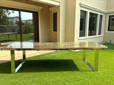 3m Live Edge Glass Dining Table + 6 Tufted Chairs | Marina Home Style | 5,500 AED