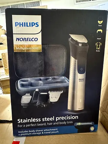 Philips Norelco Multigroom 9000 Stainless Steel Body Trimmer - With Case