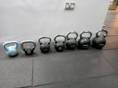 Set of kettlebells (6) — 3kg to 32kg, used gym equipment