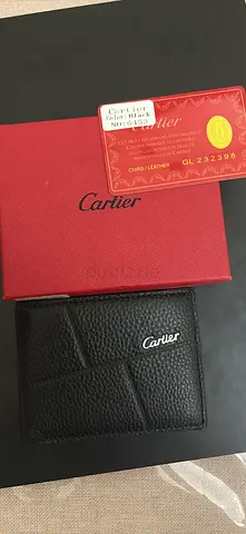 Cartier Black Leather Mens Bi-Fold Wallet with Box and card