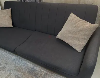Dark Grey 3-Seater Fabric Sofa with Cushions