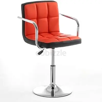 Red Adjustable Swivel Bar Stool with Chrome Base