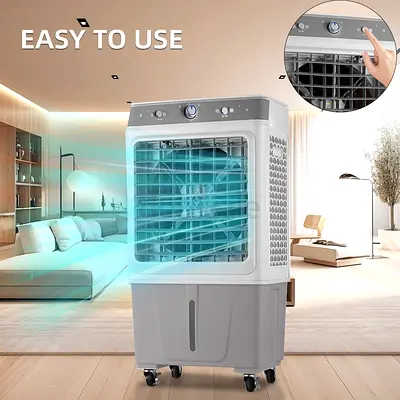 Portable Evaporative Air Cooler - 4-Wheel Desert Cooler, White/Grey