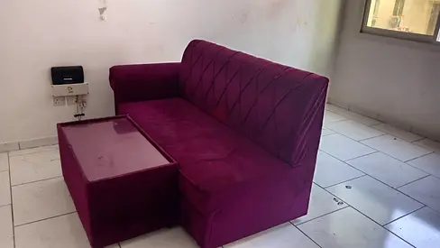 Compact Purple Velvet 2-Seater Sofa with Built-in Storage Ottoman