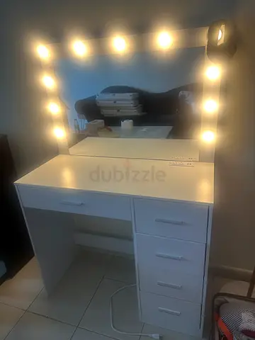 White Vanity Dressing Table with Lighted Mirror and Drawers