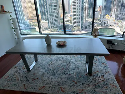 Large Modern Dining/Work Table - Grey Top with Metal Legs