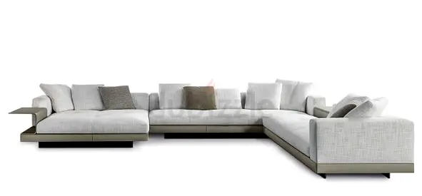 Minottti  Large Modern L-Shaped Sectional Sofa - Light Grey Fabric