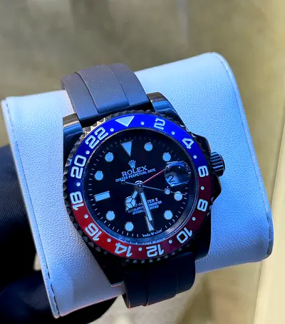 Rolex GMT-Master Style Mens Master Copy Watch with Pepsi Bezel on Rubber Strap