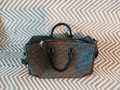 Balmain Monogram Canvas Duffel Bag with Removable Strap