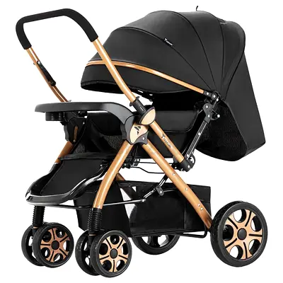 Stylish Black  Gold Full-Size Baby Stroller / Pram