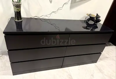 IKEA MALM 6-Drawer Dresser Black-Brown 160cm + Glass Top - Excellent