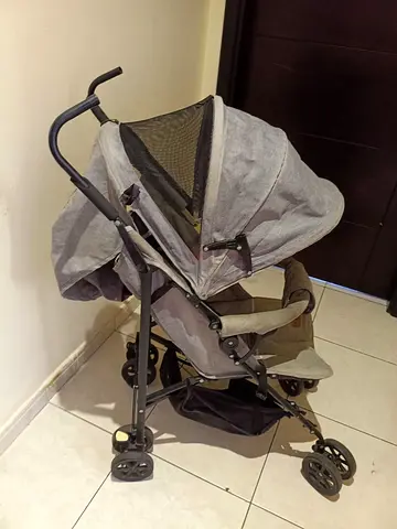 Lightweight grey baby stroller - single, compact fold