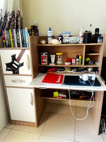 Compact Wooden Study Desk with Shelves and Storage - Light Oak
