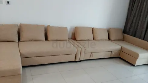 Ikea Beige L-shaped Modular Sofabed with Chaise - Good Condition