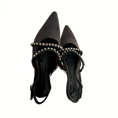 CHARLES  KEITH Black pointed slingback heels with crystal straps, 35