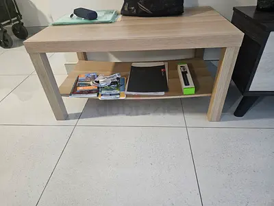 Light oak wooden coffee table with lower shelf - good condition