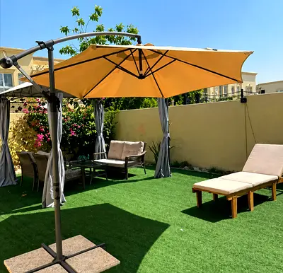 Large Cantilever Patio Umbrella with Parasol Base (Beige pink)