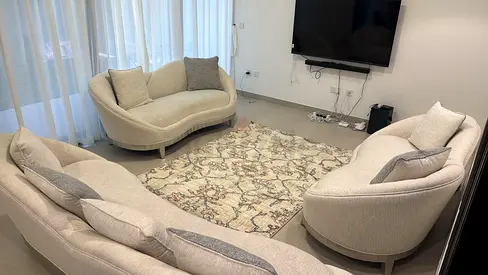 Set of 3 Curved Beige Sofas with Decorative Cushions — New Condition - 4+2+2 seater