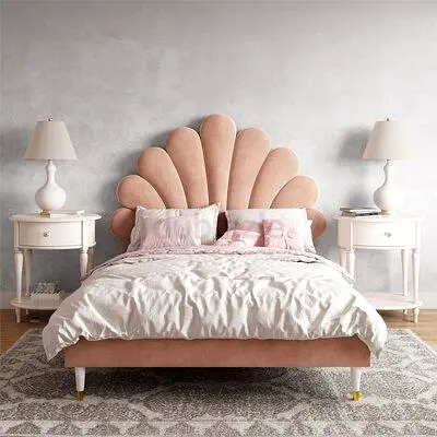 Pink Velvet Shell-Style Double Bed