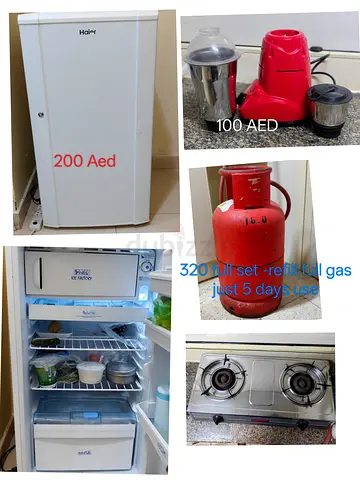 Used home appliances bundle: Mini fridge, gas stove, blender, gas cylinder