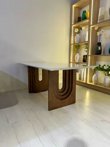Custom Marble Top Dining Table with Artistic Fluted Base – Elegant Modern Dining Solution