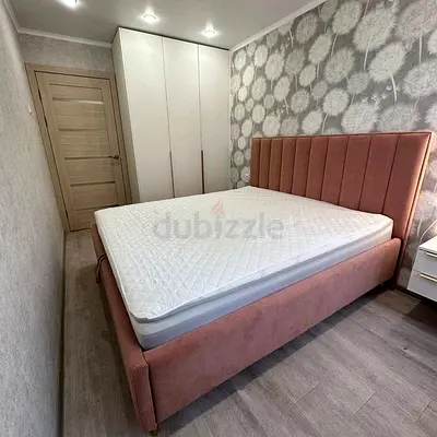 Upholstered Double Bed Frame with Headboard - Dusty Pink