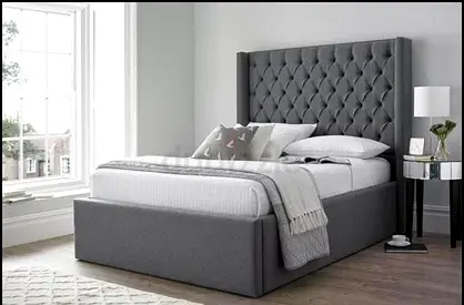 Grey Upholstered King Bed with Tufted Headboard