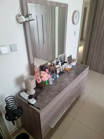 Wooden Dresser with Large Mirror and Drawers - Light Grey Finish