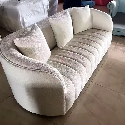 Cream Curved 3-Seater Bouclé Sofa