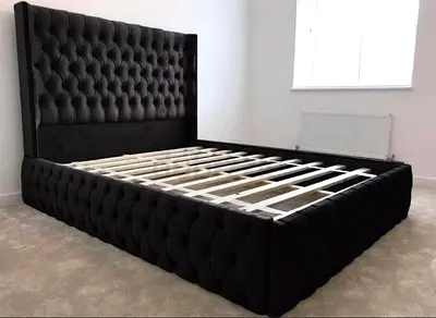 King Size Tufted Upholstered Bed Frame with High Headboard - Black