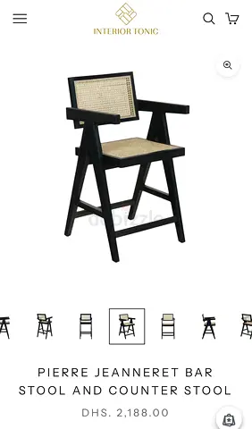 Pierre Jeanneret Style Rattan Seat Bar / Counter Stool - Black Frame