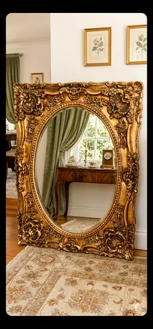 Large Ornate Gold Framed Oval Mirror - Vintage Baroque Style