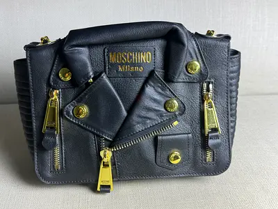 Moschino Black Leather Biker Jacket Bag