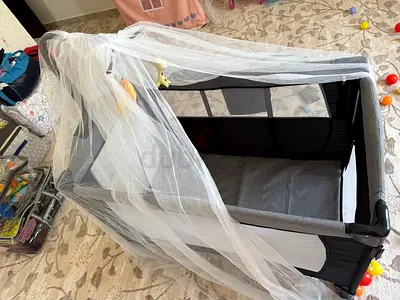 Portable Baby Playard/ Cot with Mosquito Net - Grey in excellent condition