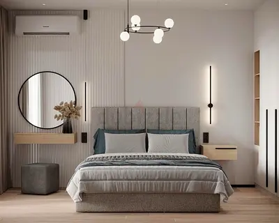 Modern upholstered bed with integrated headboard  grey, king size