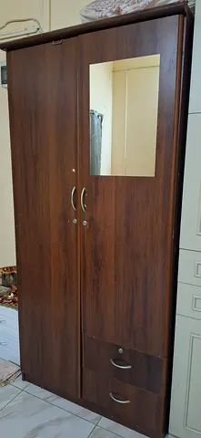 Used Wooden Wardrobe with Mirror and Drawers - Good Condition