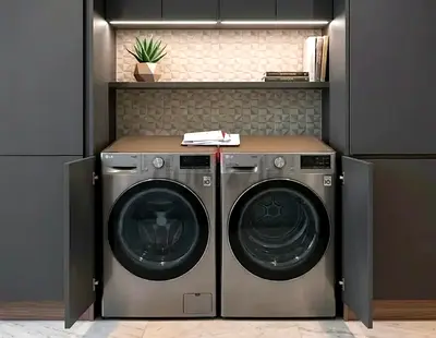 LG Front Load Washer and Dryer 9 kg Pair - Stainless Steel, Good Condition