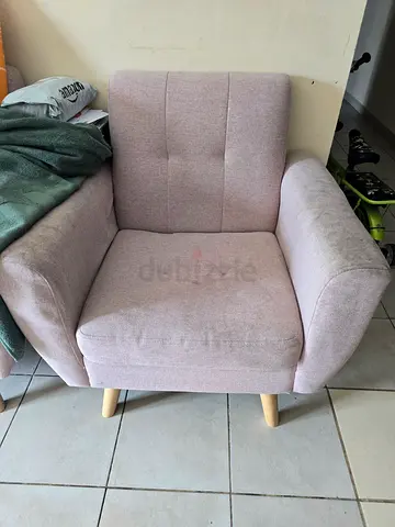 Light Beige Fabric Sofa with Wooden Legs - Good Condition