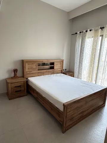 Queen Bed Frame with Headboard and Nightstand with 2 side tables with medical mattress (Set)