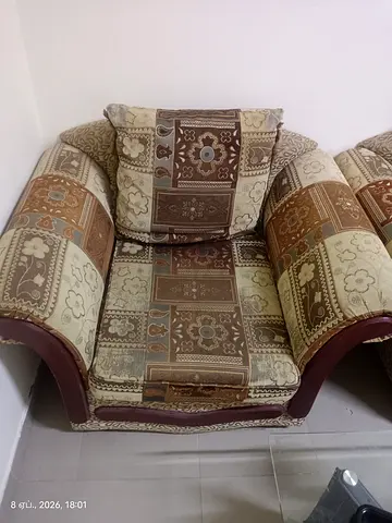 Single Armchair - Fabric Upholstered, Brown Patterned, Good Condition 2 nos