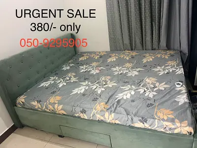 Green Upholstered Double Bed with Storage Drawer - Good Condition Price 380