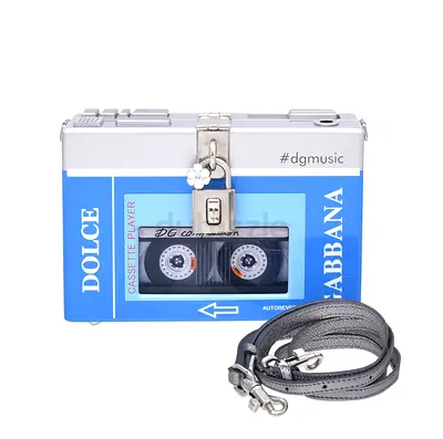 Authentic Dolce  Gabbana Bicolor Dolce Box Cassette Player Clutch Bag
