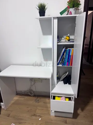 White Study Desk with Shelves and Drawer - Compact Workstation