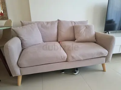 Compact 6 -Seater Beige Fabric Sofas with Wooden Legs