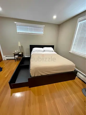 Ikea Queen size Black MALM bed frame with Ikea mattress