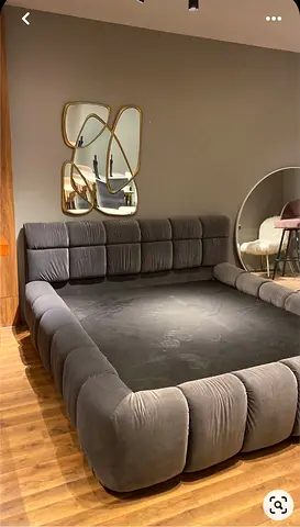 Customized modern grey upholstered platform bed