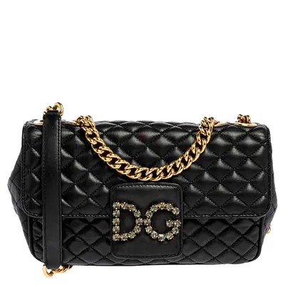 Authentic Dolce  Gabbana Black Quilted Leather DG Millennials Shoulder Bag