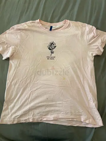 Light Pink Graphic Cotton T-Shirt, Size M