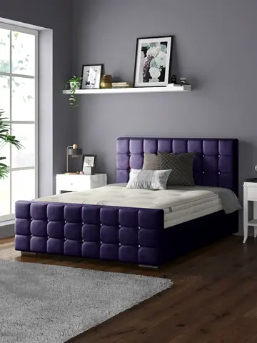 Diamond button tufted purple velvet queen bed frame